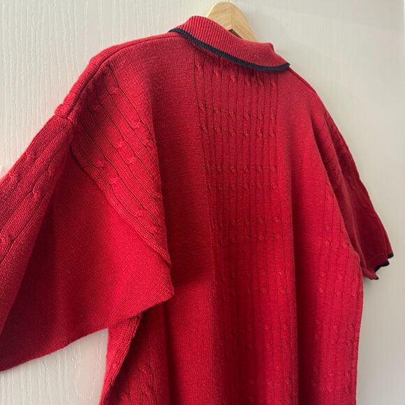 Vintage Michelle Stuart Red Knit Polo Sweater Embroidered Crest Short Sleeve Med - Picture 7 of 7